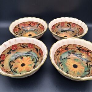Certified International Sunflower Bowls Margaret Le Van Scalloped Edge Set of 4